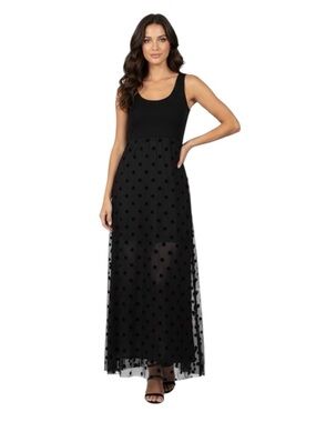 Tammy Tangs Black Polka Dot Mesh Midi Dress Sleeveless Layered Size M Y2K Sheer